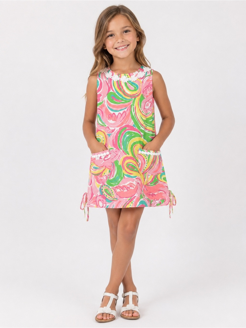 Lilly‎ Pulitzer Mila shift cotton dress Girl’s Size 7 flamingo and paisley print